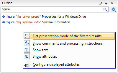 Filtering in the XML outliner, the flat presentation mode